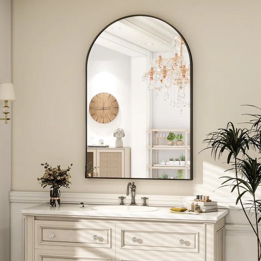 Rasto Aluminum Framed Arched Wall Mounted Bathroom Vanity Mirror