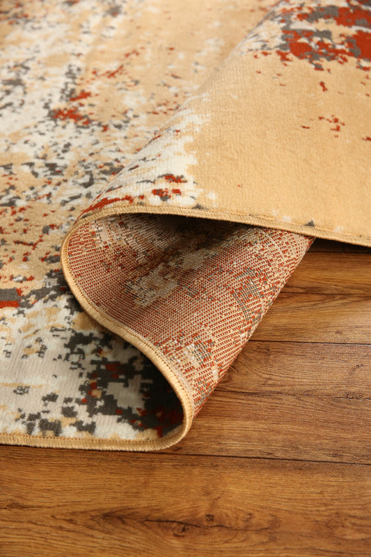 Distressed Vintage Faded - 3'6"X5'6" Beige, Abstract Area Rug - 502