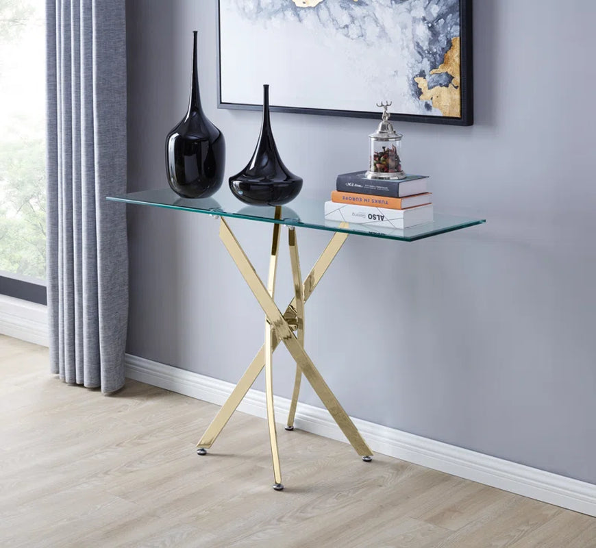 Lenworth Modern Sleek Design Metal and Glass Console Table