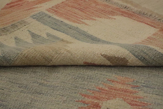 Blue Wool Kilim Flat Weave Reversible Rug 9X12 Living Room Vegetable Dye Carpet