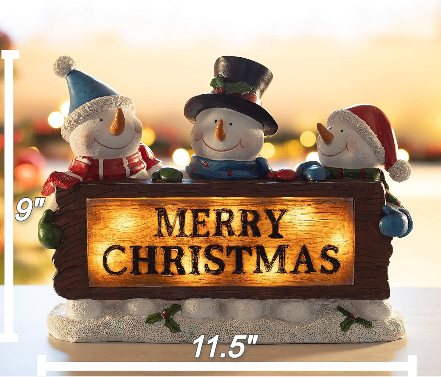 Snowman Decor Figurines Resin Snowman Lighted Decorations Indoor Glowing Snowman LED Light up Snowman Indoor Festive Fiber Optic Decorations