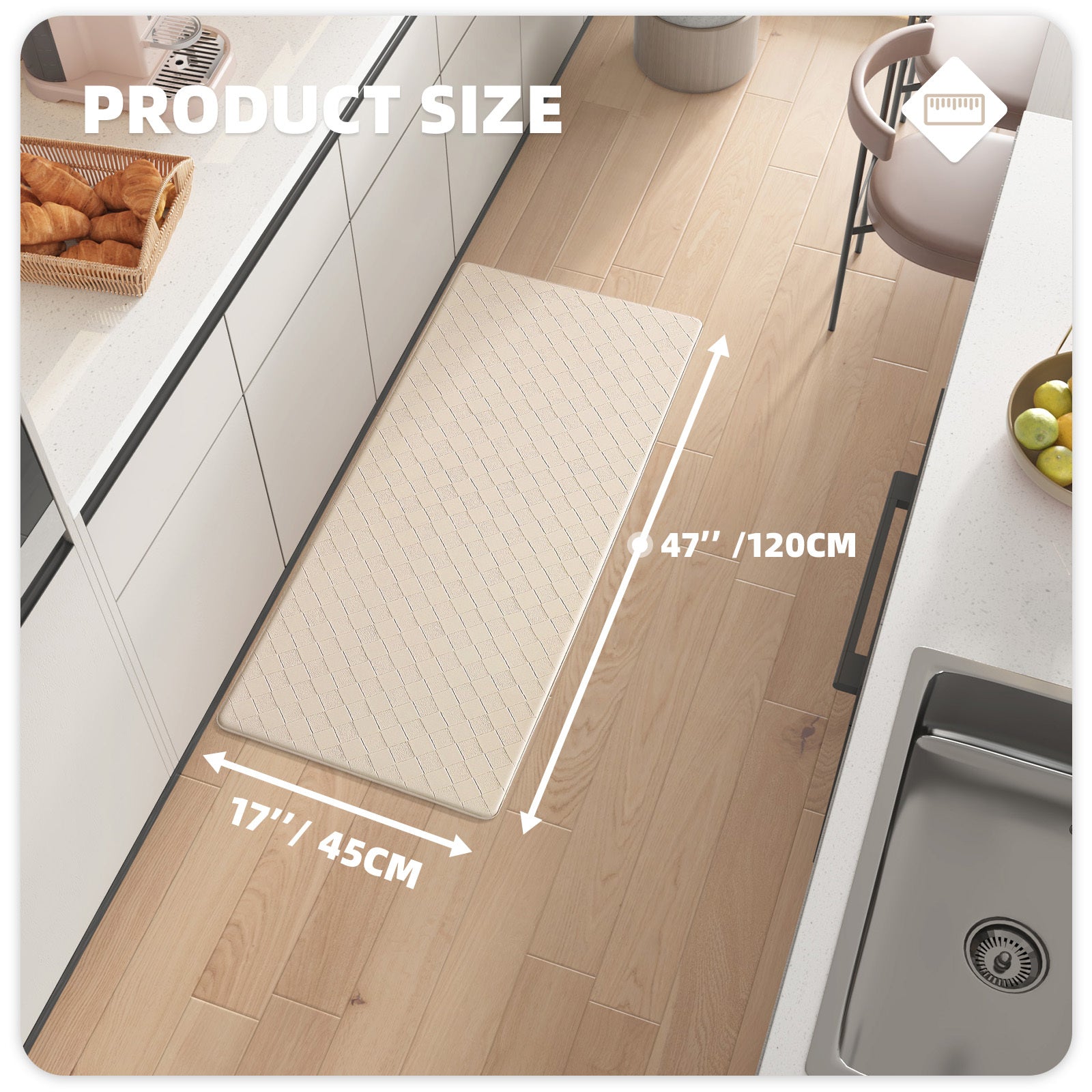 Kitchen Mat Cushioned anti Fatigue Kitchen Rugs Waterproof Non-Slip Comfort Standing Mat for Kitchen, Floor, Office, Sink, Wheat, 17" X 47"
