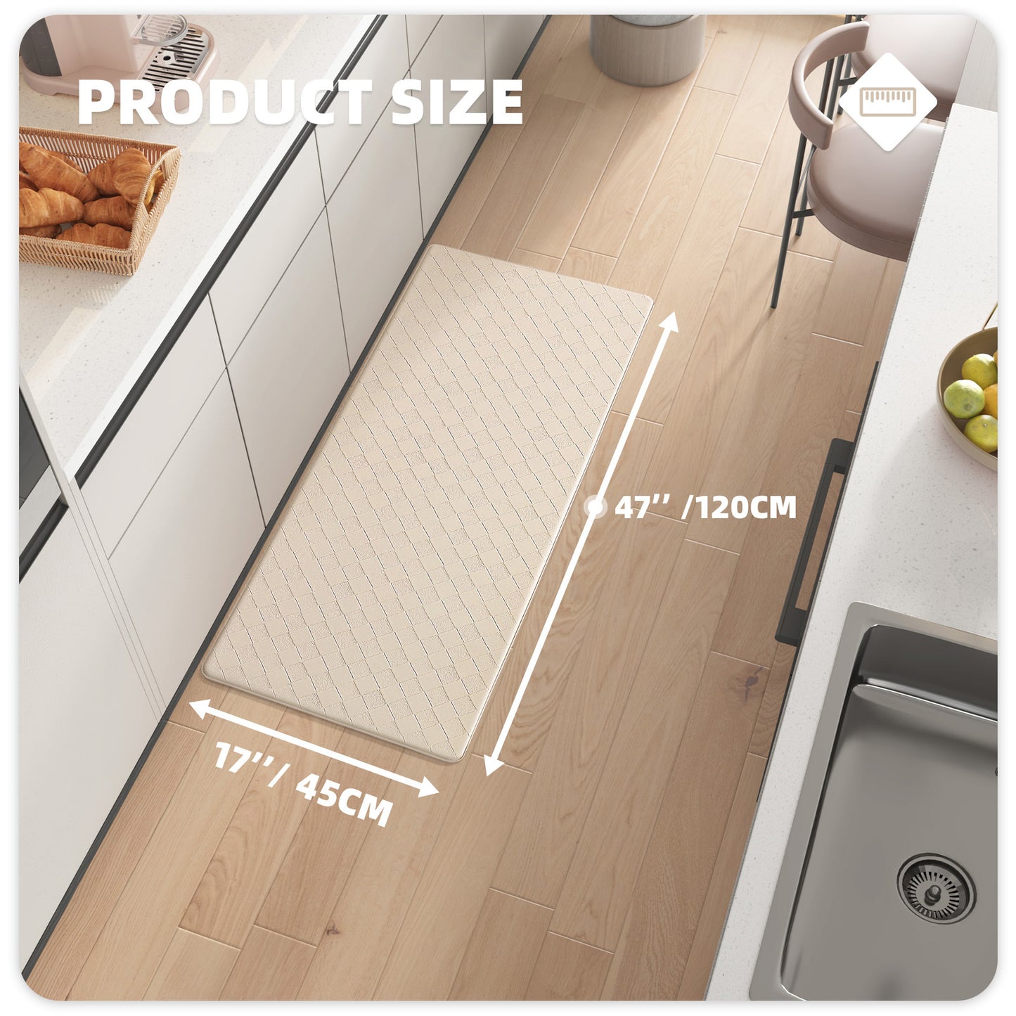Kitchen Mat Cushioned anti Fatigue Kitchen Rugs Waterproof Non-Slip Comfort Standing Mat for Kitchen, Floor, Office, Sink, Wheat, 17" X 47"