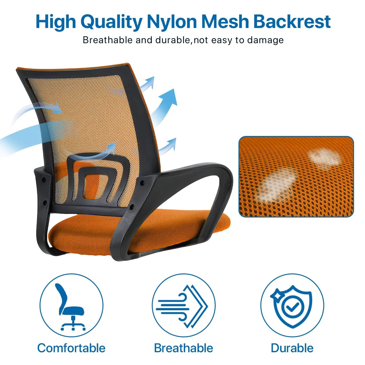 Mesh Office Chair, Mid-Back Home Office Chair Adjustable Ergonomic Desk Chair with Armrest, Rolling Swivel Chair for Adults, Orange