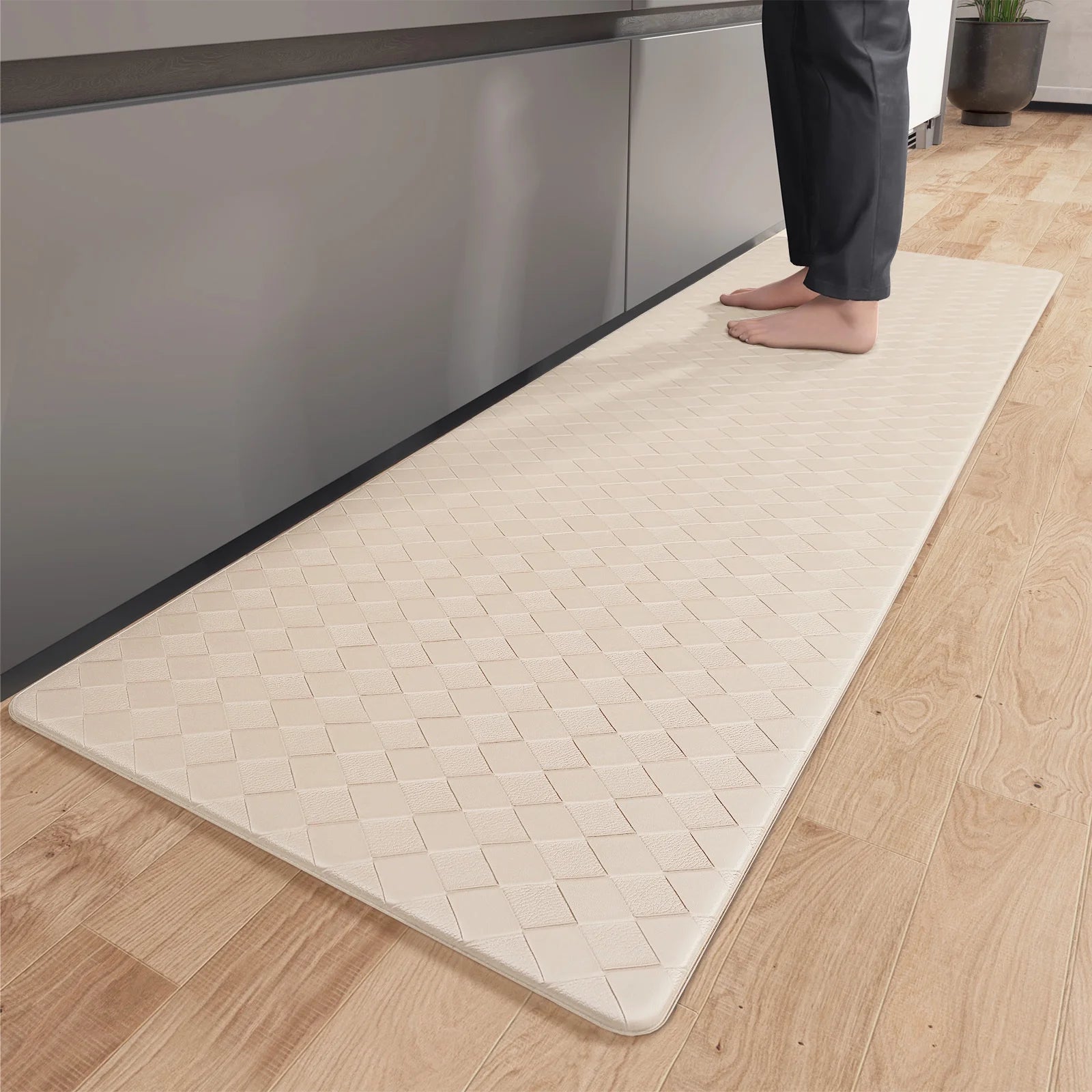 Kitchen Mat Cushioned anti Fatigue Kitchen Rugs Waterproof Non-Slip Comfort Standing Mat for Kitchen, Floor, Office, Sink, Wheat, 17" X 47"