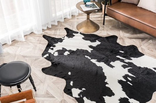 Larger Cow Print Rug Black and White Faux Hide Area Cowhide Rugs Animal Printed