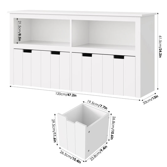 Kids Toy Storage with 4 Drawers, Cubes Storage Bin with Shelves and Wheels for Kids Living Room, White