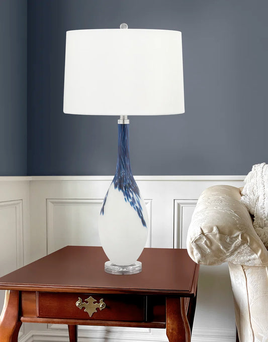 Brescia 34 In. Blue & White Glass Table Lamp