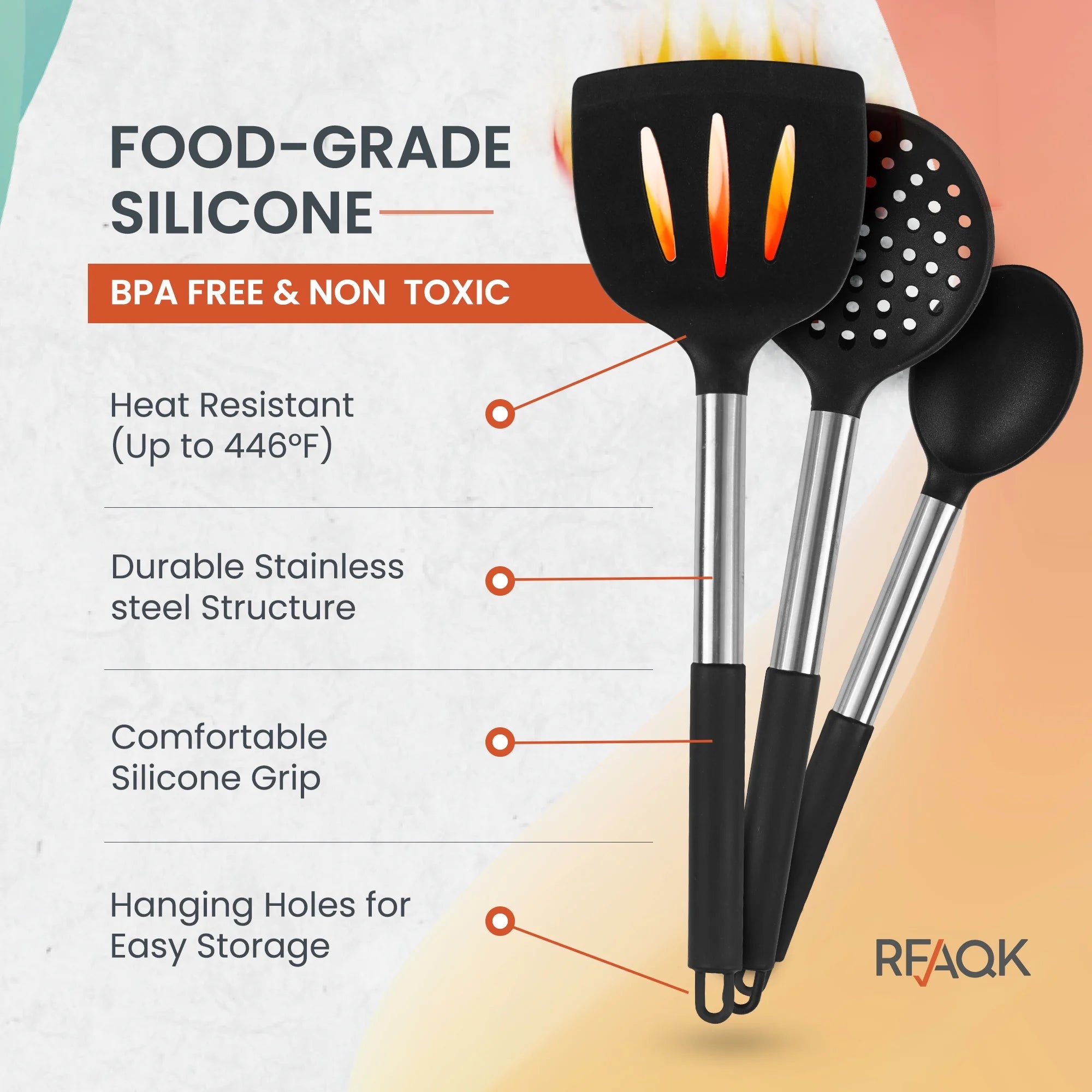 Silicone Kitchen Cooking Utensil Set with Holder, 40Pcs Heat Resistant Set for Nonstick Cookware, Kitchen Gadgets Includes Can Opener, Potato Masher & Peeler, Tongs,Spatulas,Pizza Cutter & More