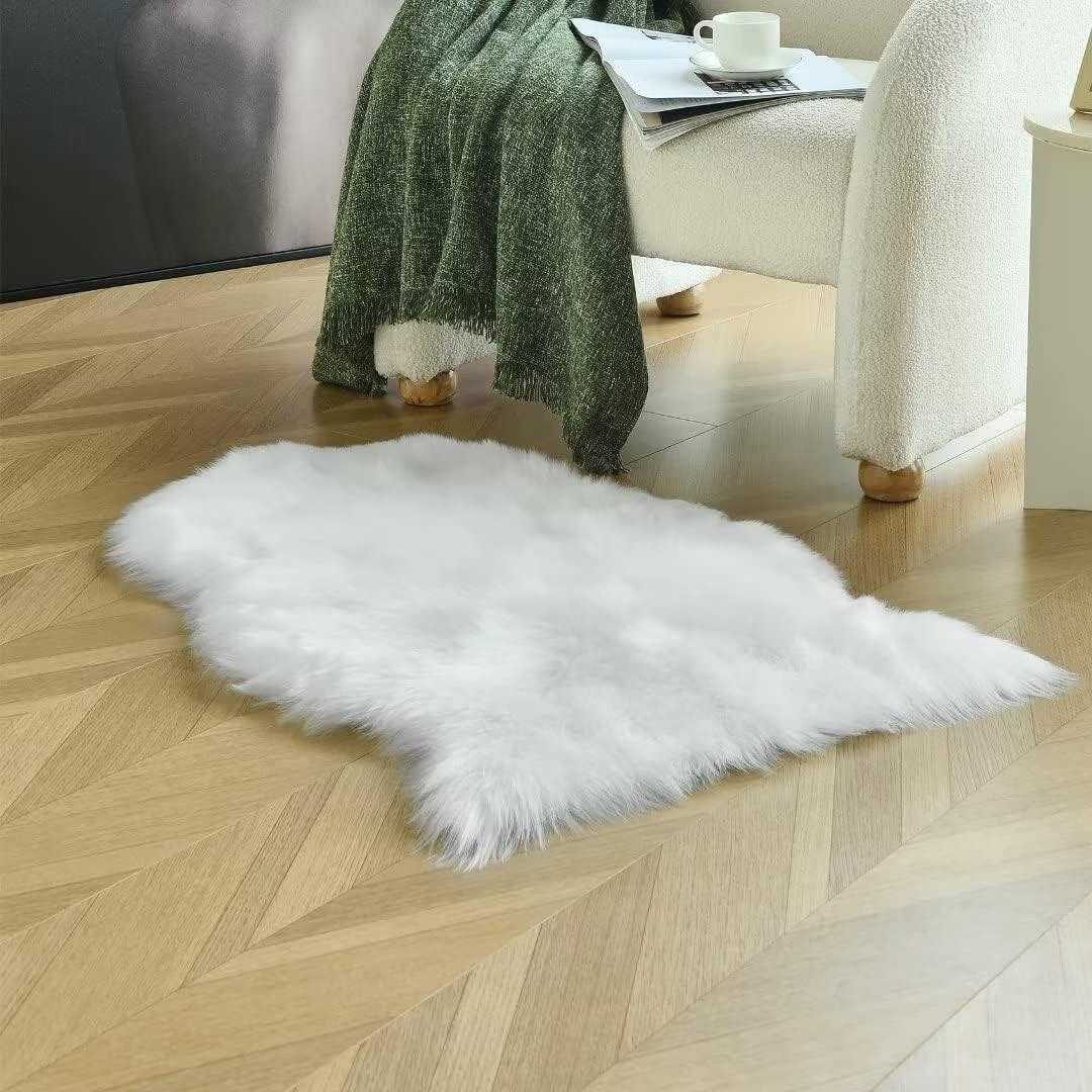 2X3 Ft Faux Fur Rug White Sheepskin Chair Cover for Bedroom Sofa Living Room