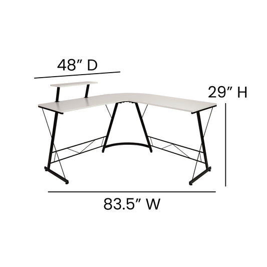 L-Shaped Computer White Desk, Gaming Desk, Home Office Desk, Black Frame