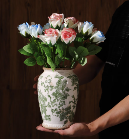 Vintage Green Chinoiserie Ceramic Vase
