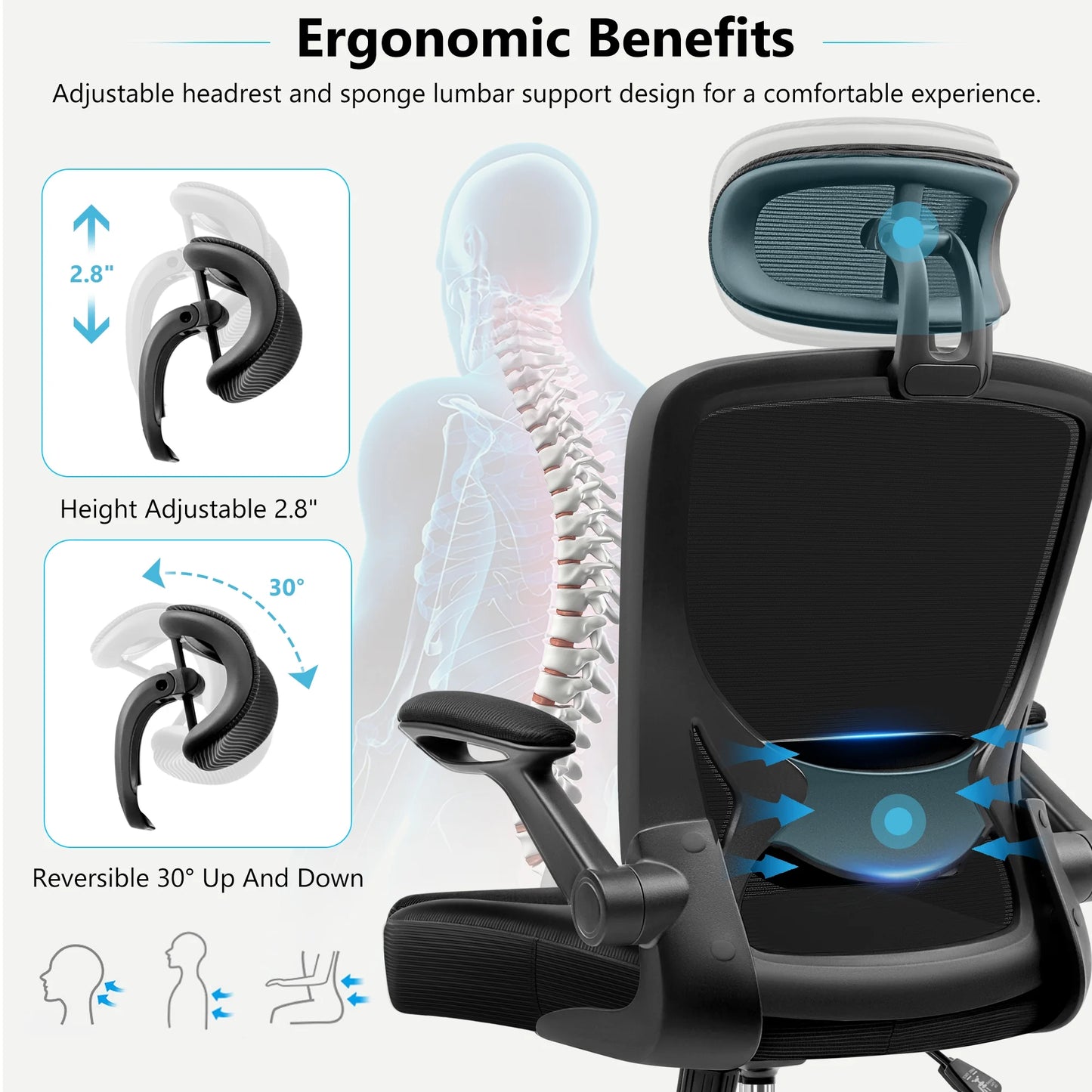 Office Chair Ergonomic Desk Chair, High Back Gaming Chair, Big and Tall Reclining Comfy Home Office Chair Lumbar Support Breathable Mesh Computer Chair Adjustable Armrests 400LBS (Black)