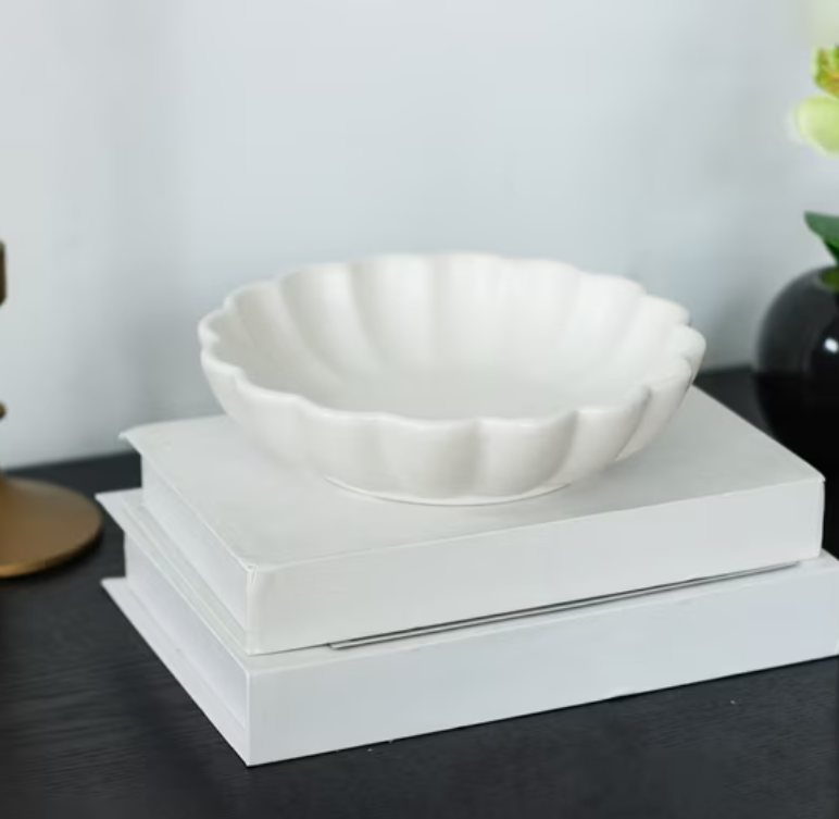 Scalloped White Ceramic Decorative Bowl