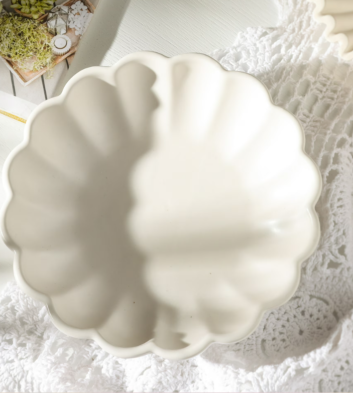 Scalloped White Ceramic Decorative Bowl