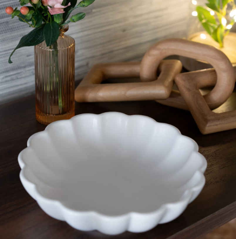 Scalloped White Ceramic Decorative Bowl