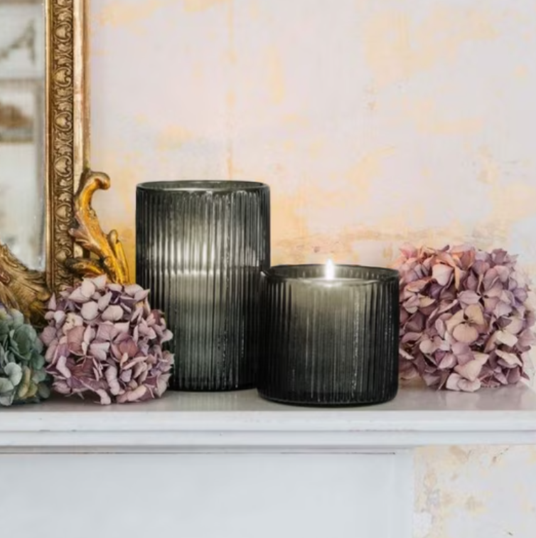 Glass Ribbed Hurricane Candle Holder