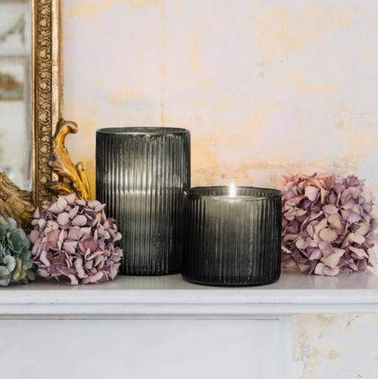 Glass Ribbed Hurricane Candle Holder