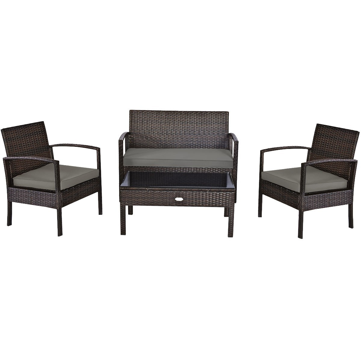 4PCS Outdoor Patio Rattan Furniture Set Cushioned Sofa Coffee Table Deck