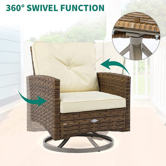 YINTATECH 3Pc Outdoor Furniture Garden Bistro Rocking Set Rattan Chair Cushion