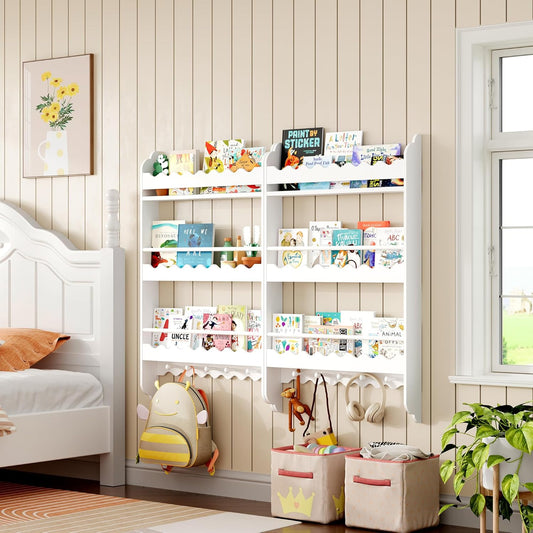 Kids Bookshelf, Wall Mounted 3-Tier Book Shelf, Kids Bookshelf and Toy Storage F