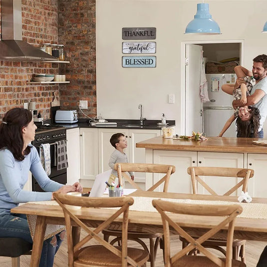 Farmhouse Home Sign Wall Decor Family Wall Decor for Living Room 3 Pieces Grateful Thankful Blessed Wall Art Decor 16"X5" Inspirational Family Quotes Wall Decor Family Signs