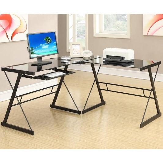 L-Shaped Computer Desk 50" Office PC Desk Gaming Table Home Furniture Glass Top