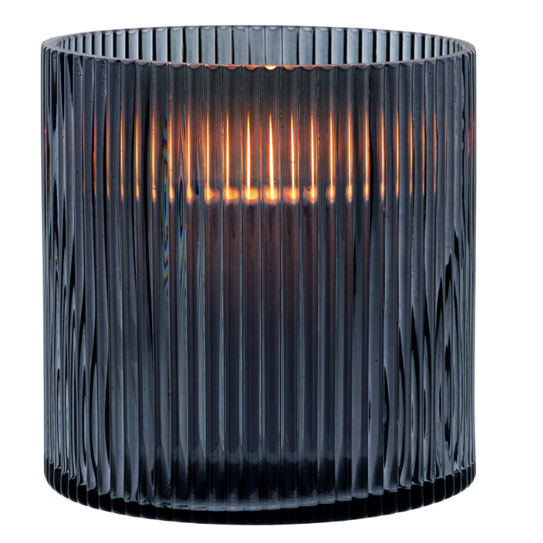 Glass Ribbed Hurricane Candle Holder