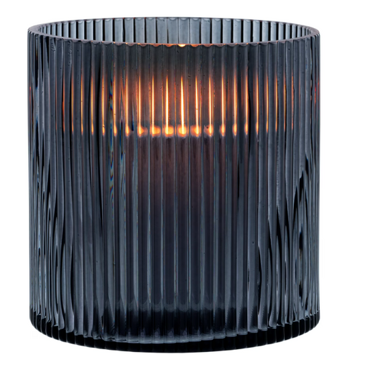 Glass Ribbed Hurricane Candle Holder