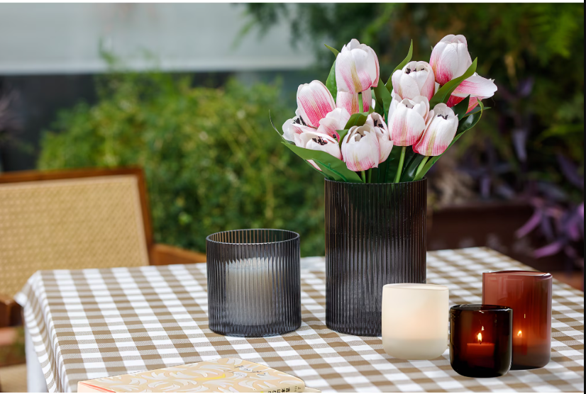Glass Ribbed Hurricane Candle Holder
