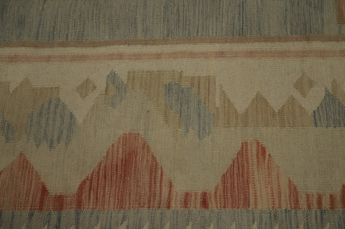 Blue Wool Kilim Flat Weave Reversible Rug 9X12 Living Room Vegetable Dye Carpet