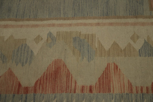 Blue Wool Kilim Flat Weave Reversible Rug 9X12 Living Room Vegetable Dye Carpet