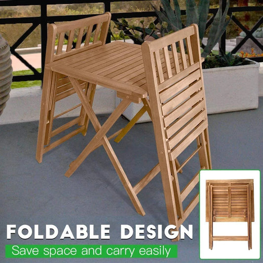 3 Piece Acacia Wood Folding Terrace Bistro Set Outdoor with 2 Chairs - round Table Natural Oiled