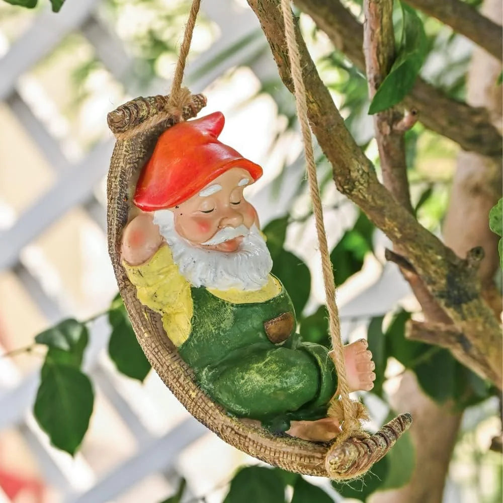 8.9" Gnome Garden Statue, Resin Hanging Gnome Figurines Statue for Outdoor, Tree Ornaments for Lawn Patio Yard Garden Decor, Gifts for Mom