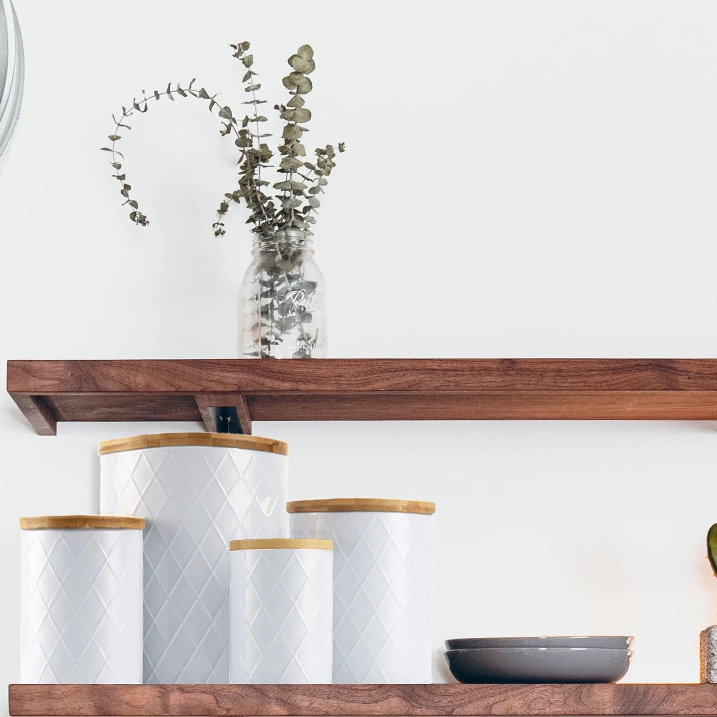 White Kitchen Canisters Set with Wooden Lids, Airtight Sugar, Flour, Coffee, Cookie Storage Canister Sets for Kitchen Countertop, 4 Pack