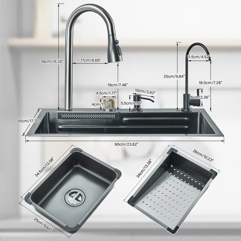 Waterfall Kitchen Sinks Combo Stainless Steel Nano Sink Pull-Out Kitchen Faucet