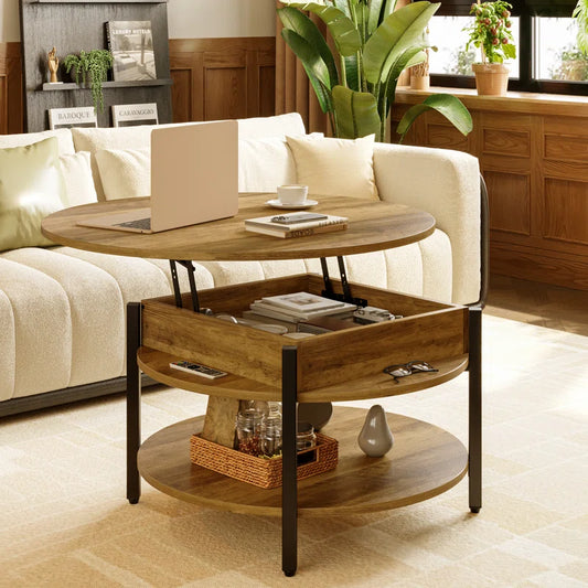 Wynny 36"W Lift Top Coffee Table with Storage, round Wood Cocktail Table