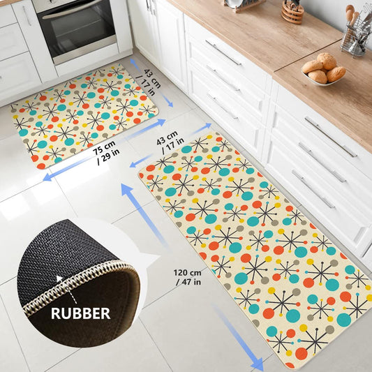 Kitchen Mats Rugs Non Slip Floor Set of 2 Mid Century Fifties Modern Atomic