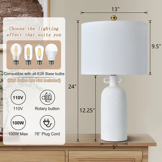 24'' White Ceramic Table Lamp (Set of 2)