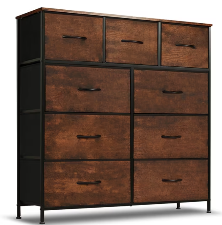 9-Drawer Fabric Dresser with Wooden Top & Metal Frame