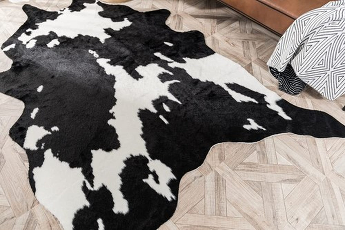 Larger Cow Print Rug Black and White Faux Hide Area Cowhide Rugs Animal Printed
