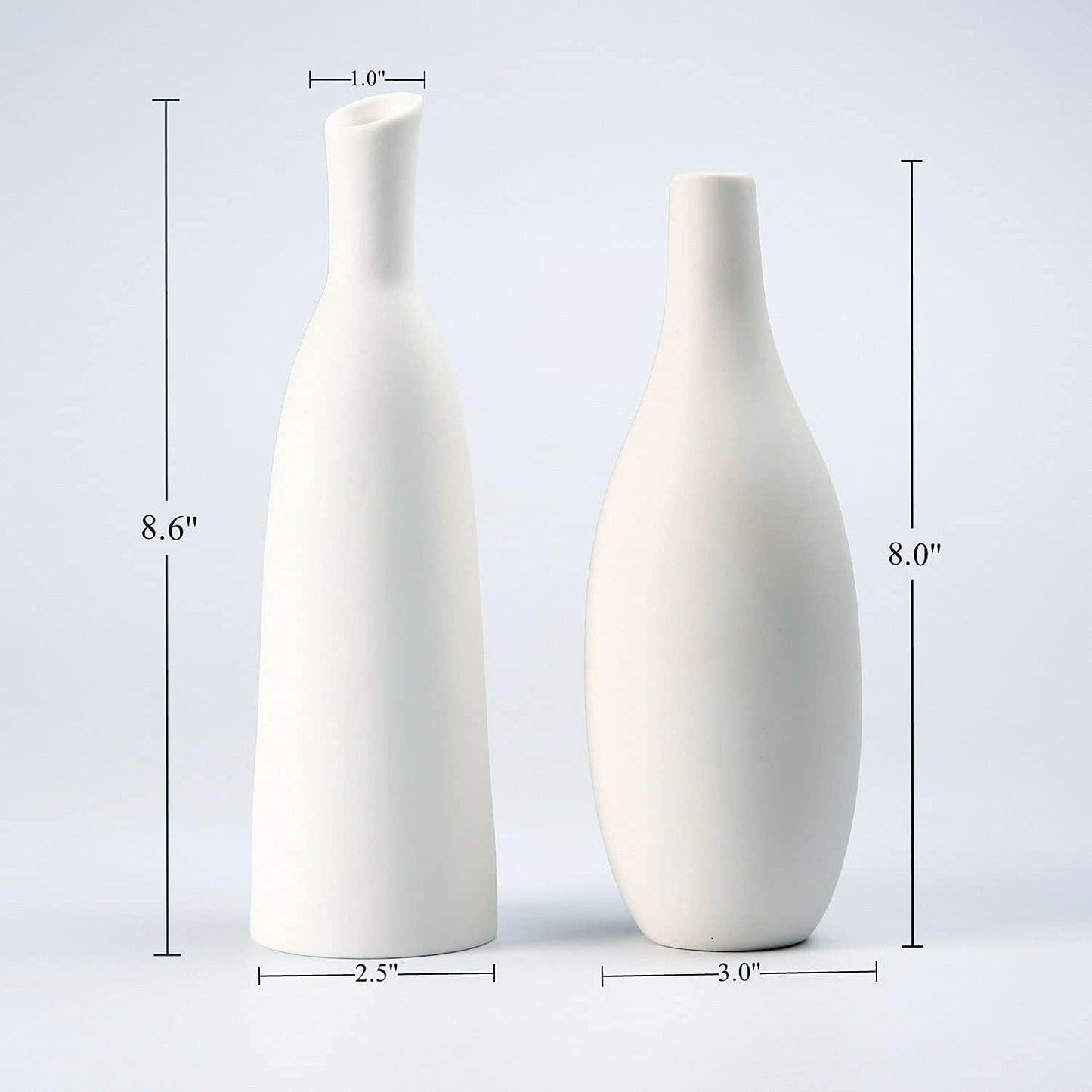 Ceramic Vase Set of 2, Small Flower Vases, White Frosted Matte Surface Vases for Rustic Home Decor