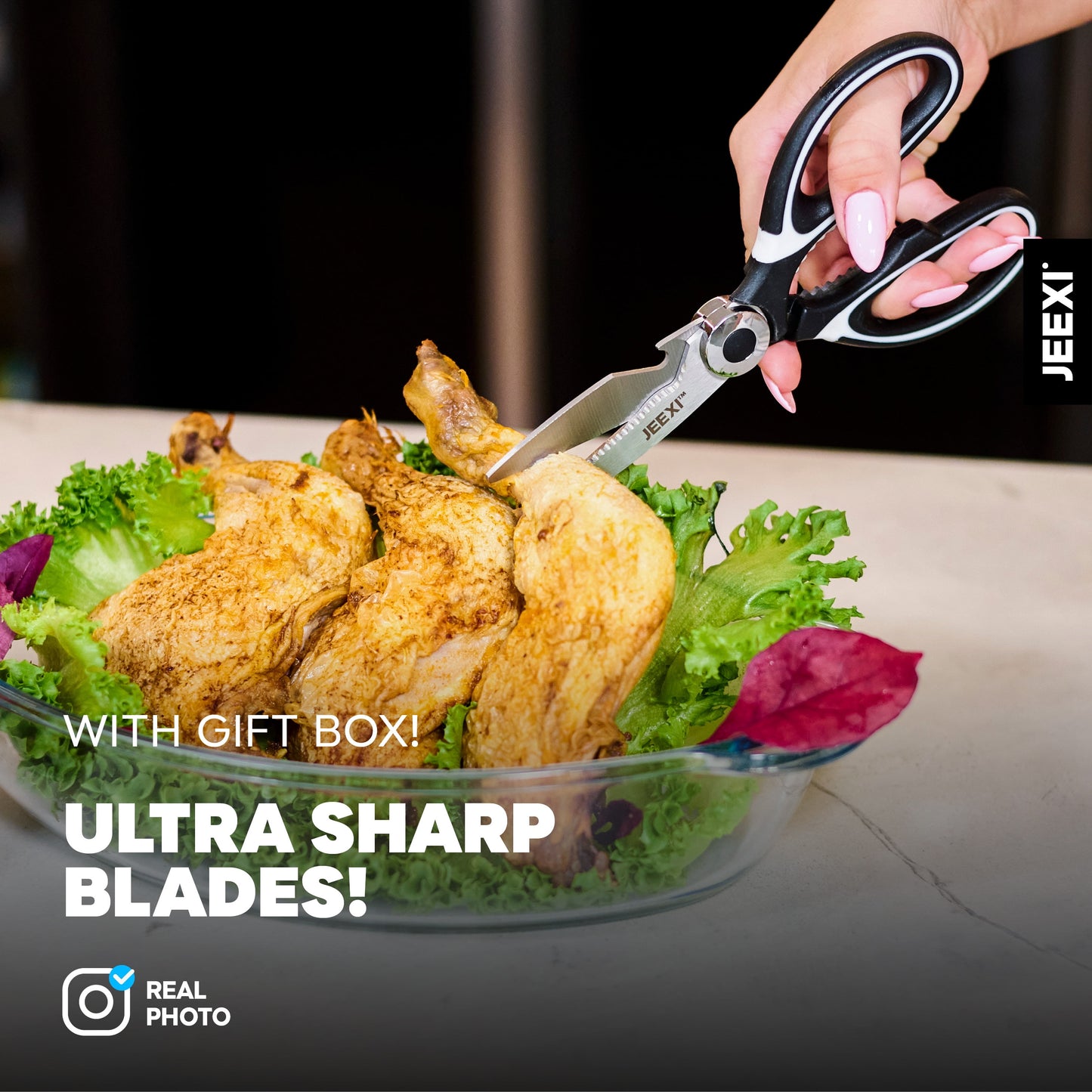 3 Pack Kitchen Scissors, Ultra-Sharp Premium Stainless Steel Heavy Duty Kitchen Shears & Multi Purpose Poultry Shears for Chicken, Poultry, Fish, Meat, Vegetables, Herbs, Bottle Opener, Nuts Cracker