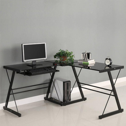 L-Shaped Computer Desk 50" Office PC Desk Gaming Table Home Furniture Glass Top