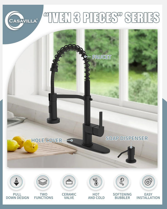 Black Kitchen Faucet Soap Dispenser, Faucet for Kitchen Sink, Kitchen Sink Fa...