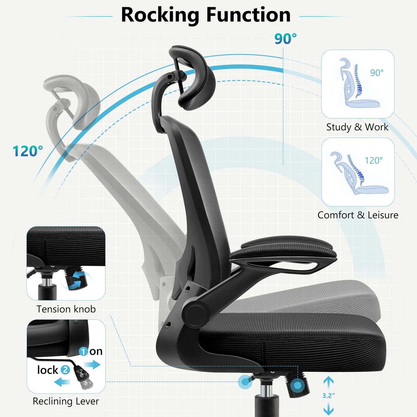 Office Chair Ergonomic Desk Chair, High Back Gaming Chair, Big and Tall Reclining Comfy Home Office Chair Lumbar Support Breathable Mesh Computer Chair Adjustable Armrests 400LBS (Black)