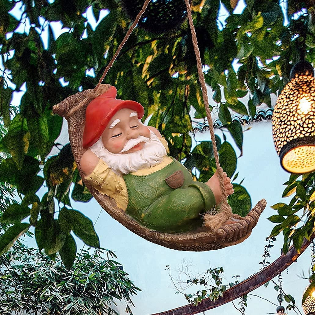 8.9" Gnome Garden Statue, Resin Hanging Gnome Figurines Statue for Outdoor, Tree Ornaments for Lawn Patio Yard Garden Decor, Gifts for Mom