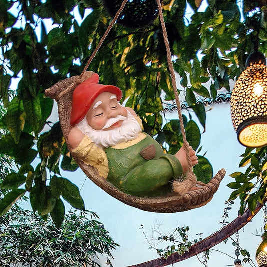 8.9" Gnome Garden Statue, Resin Hanging Gnome Figurines Statue for Outdoor, Tree Ornaments for Lawn Patio Yard Garden Decor, Gifts for Mom