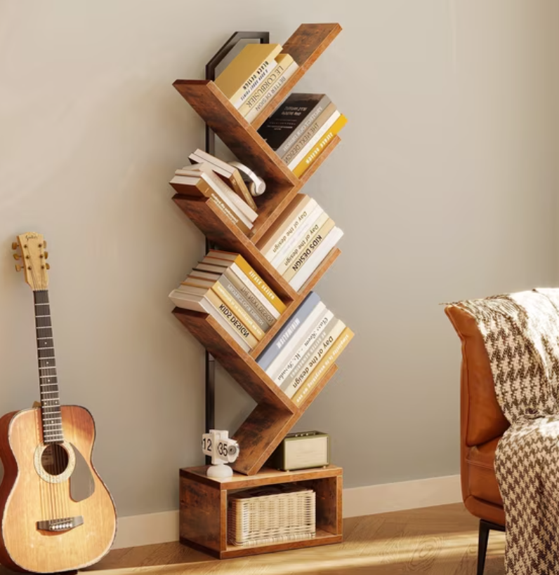 6-Tier Tree Bookshelf with Storage Cabinet