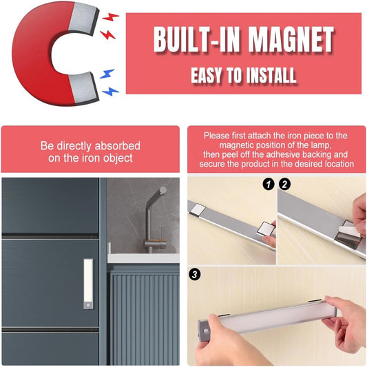 34 LED under Cabinet Lights, USB Rechargeable Closet Lighting Kit with Motion Sensor and Magnetic Strip for Wardrobe, Kitchen Wireless Lighting,2 Pack